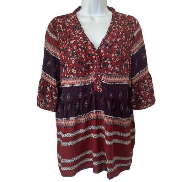 NWT Knox Rose 3/4 Sleeve V-Neck Top Boho Flowy Relaxed Boxy Size Medium - Picture 8 of 8